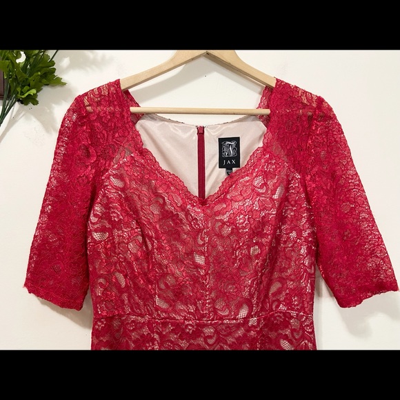 SOLD-----------Jax Women's Size 12 Red Lace Lined Knee Length Dress - Picture 4 of 14